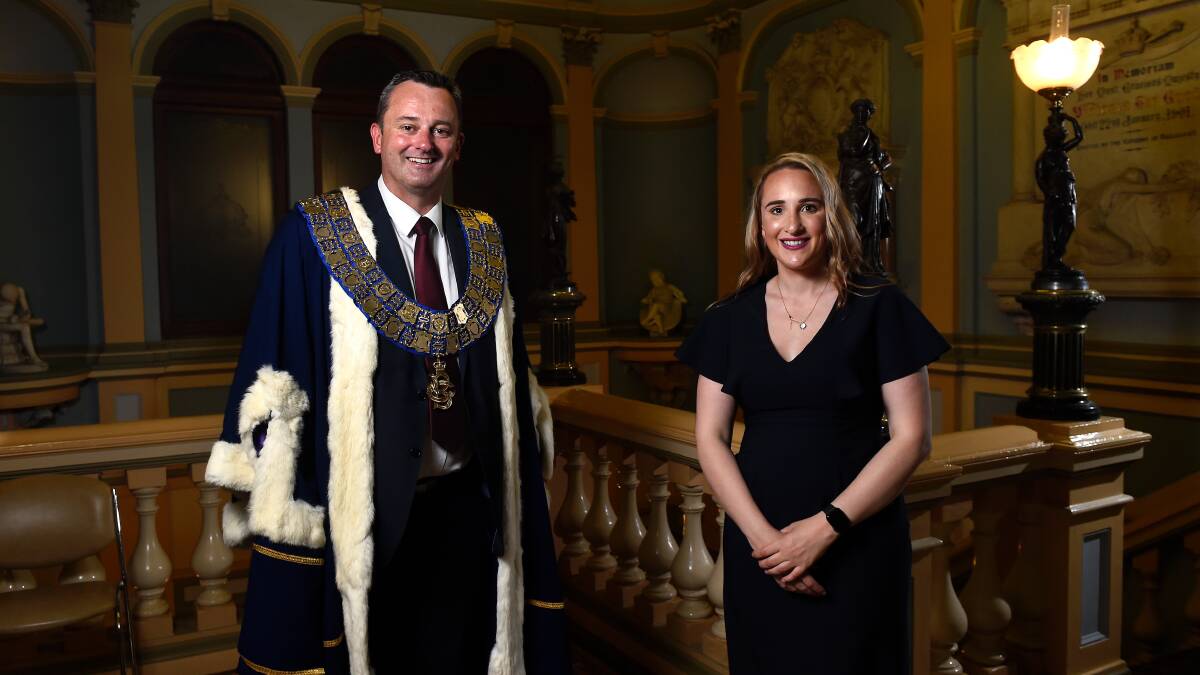 NEW LEADERS: Daniel Moloney and Amy Johnson following their election to mayor and deputy mayor respectively on Wednesday night. Picture: Adam Trafford.