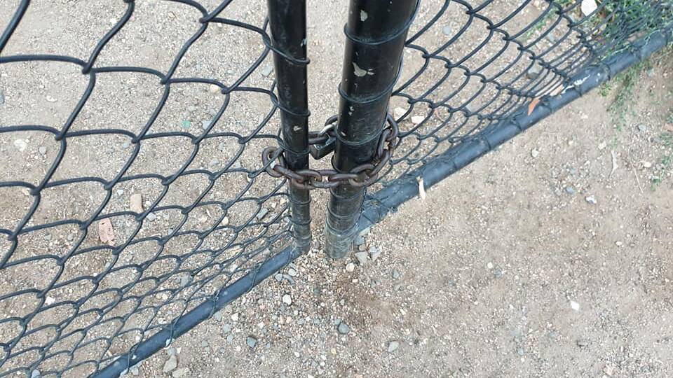 CHAINED: The sight that greeted Brendan Lalor when he arrived at the park on Thursday morning. Picture: supplied.