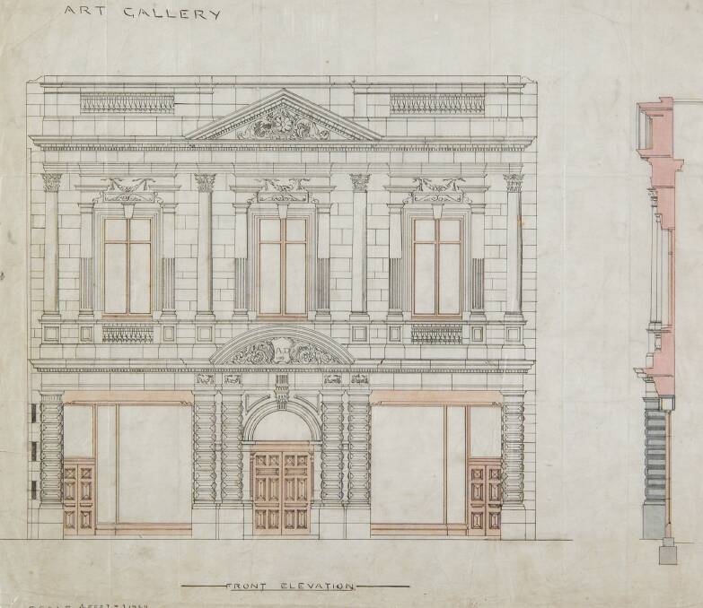 DESIGN: A line drawing showing the front of the building. Picture: Supplied by Art Gallery of Ballarat.
