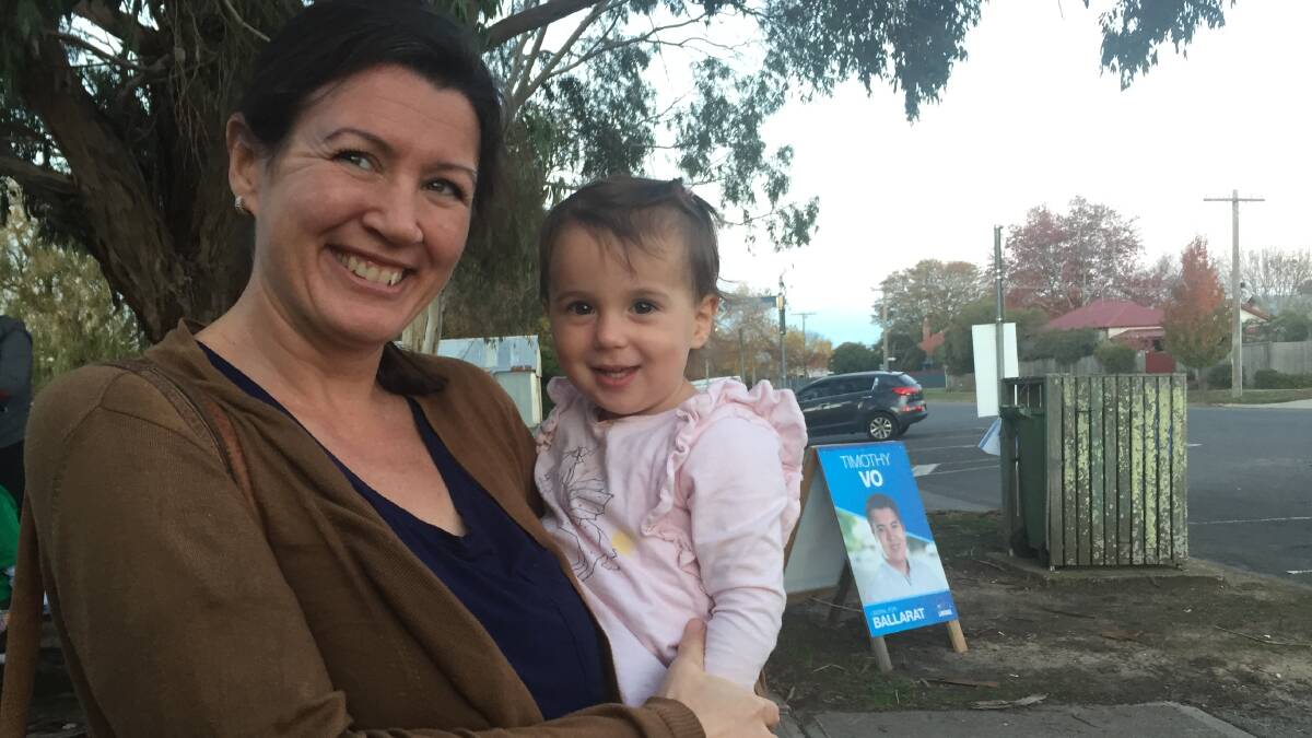 VOTE CAST: Anita Garth and daughter Eden visited the polling station in Ballan shortly before it closed. 