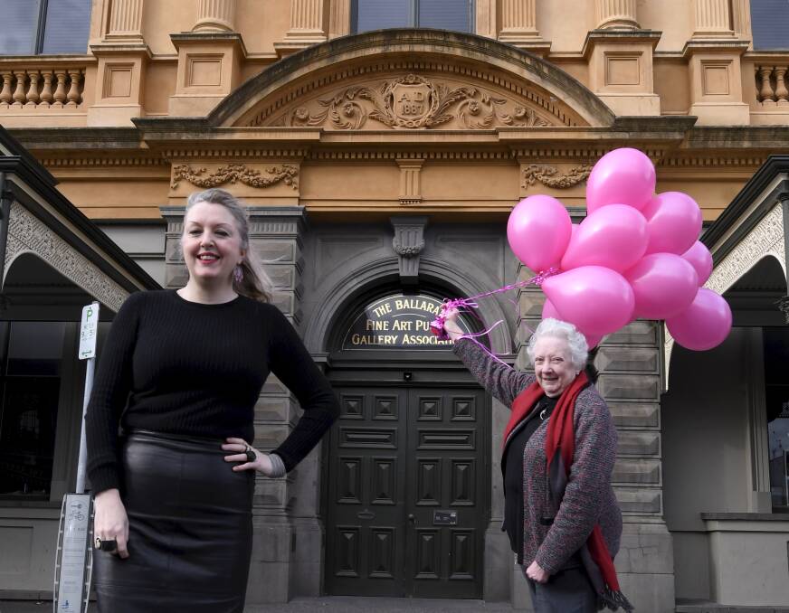 LOOKING FORWARD: Louise Tegart, left, and Pamela Foulkes, mark the occasion of the gallery's 130th anniversary despite its closed doors. Picture: Lachlan Bence.