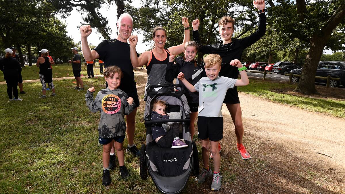 The Hickingbotham celebrate finishing their first parkrun in 10 months. Picture: Adam Trafford.