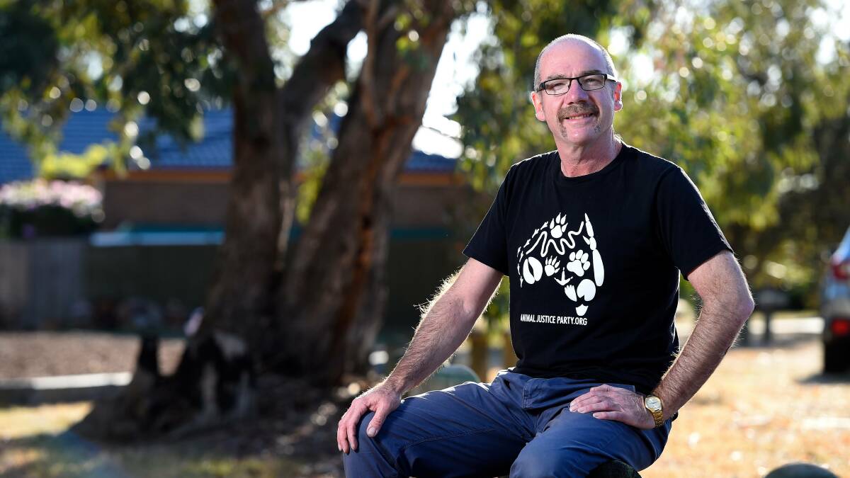 Bryn Hills, the Animal Justice Party candidate for Ballarat, says his campaigning has been a conversation starter at the school where he teaches. Photo: Adam Trafford. 