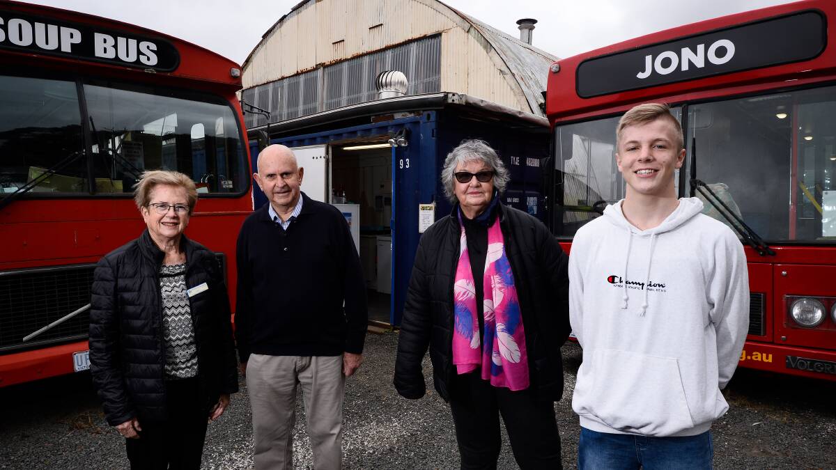GRATEFUL: From left to right, Graeme and Kath Trethowan of St Vincent de Paul, and Lorraine Gittings of the Soup Bus, together with dedicated fundraiser Jake Sbardella. Picture: Adam Trafford.