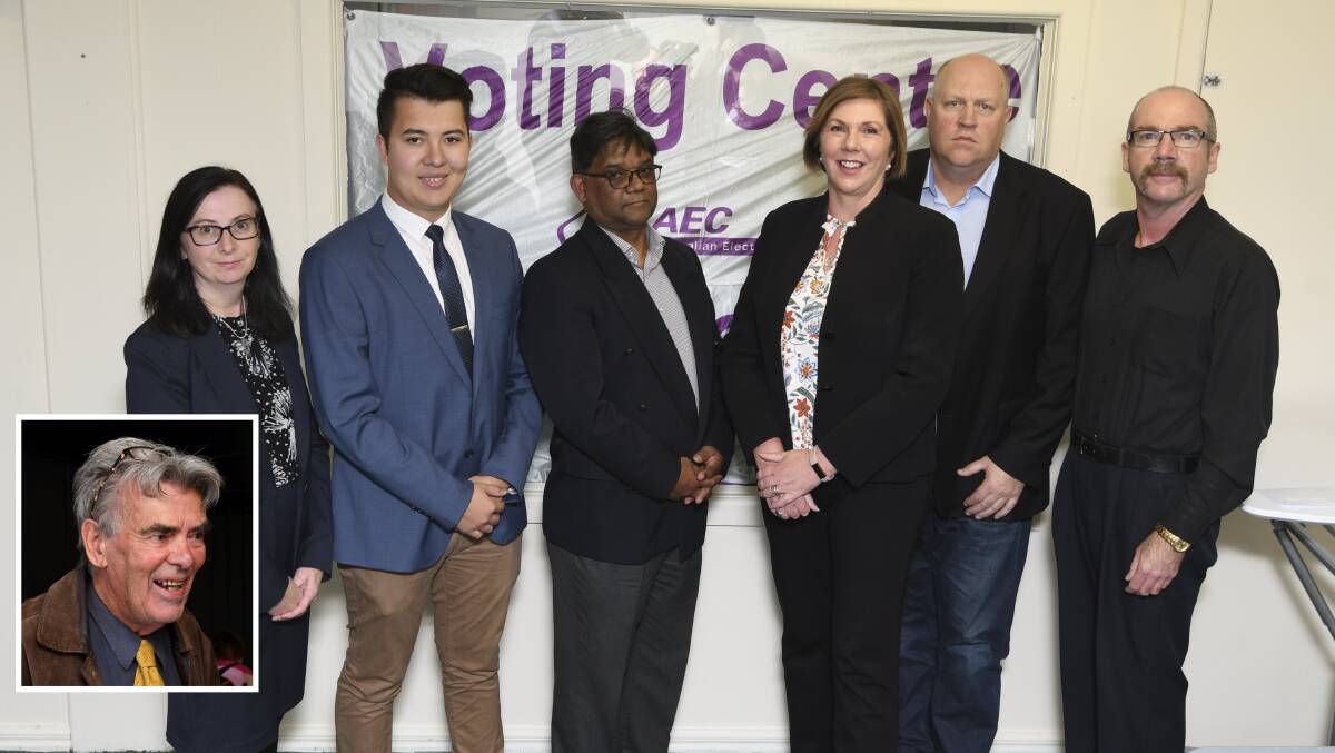 YOUR CANDIDATES: From left, Alex Graham (inset), Karen McAloon, Timothy Vo, Peter Cozyn, Catherine King, Nick Shady and Bryn Hills. Pictures: Lachlan Bence. 