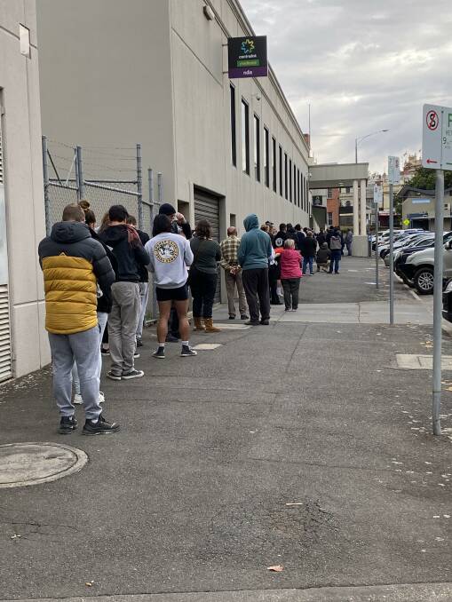 A queue for Centrelink in the early days of the pandemic. Picture: Hayley Elg