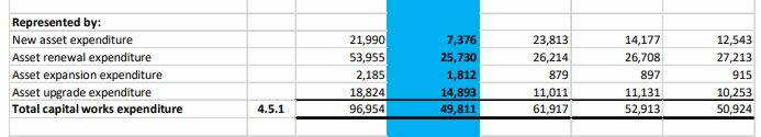 From page 42 in the Ballarat council's draft budget. The blue column is the figure for 2020/21, and the column to the left is for 2019/20. 
