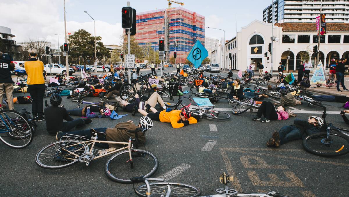 A 'die-in' on the streets of Canberra. 