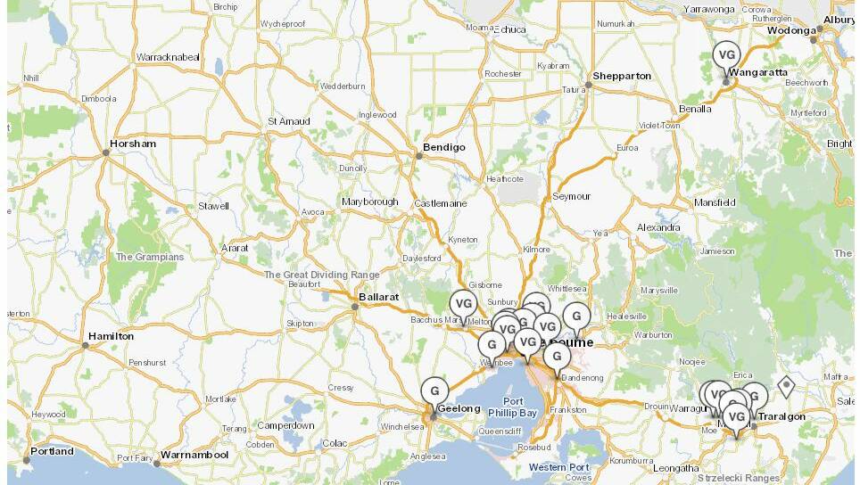 EPA monitoring stations are mostly clustered around Melbourne.
