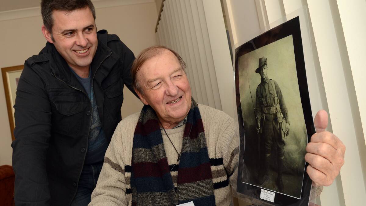 Les Holloway with his son Bryce, ahead of retracing his father's steps through the Western Front. Picture: Kate Healy. 