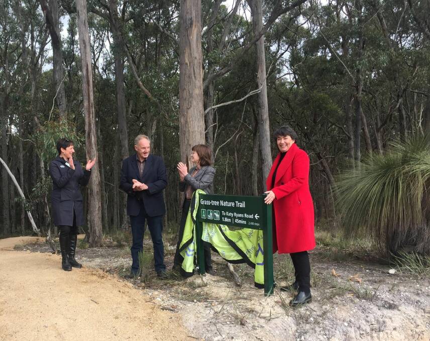 STEP FORWARD: The nature trail's opening is celebrated by Parks Victoria's Jodi Heath, Friends of Canadian Corridor's Bob Hartmann, Minister Mary-Anne Thomas and Buninyong MP Michaela Settle. 