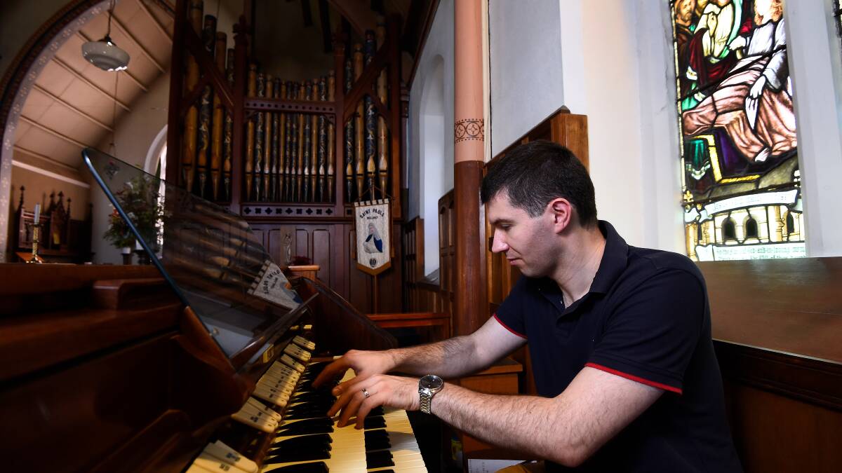 KEYS TO SUCCESS: Christopher Trikilis visited St Paul's Anglican Church to gauge the instrument he will play at the Organs of the Goldfields festival. Picture: Adam Trafford. 