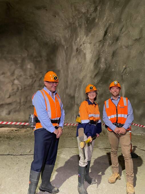 GOING UNDERGROUND: University of Melbourne Vice Chancellor Professor Duncan Maskell, minister for regional development Mary-Anne Thomas; and James Troon. Picture: Luana Spadafora