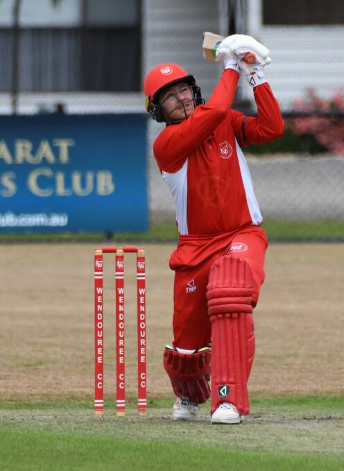 Cole Roscholler smacked 14 fours and a six en-route to 135 runs on Saturday. Picture Lachlan Bence