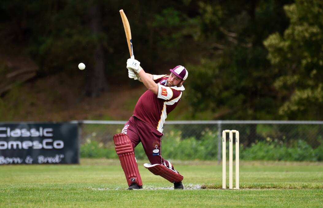 Brown Hill's Ryan Knowles gets on the front foot in his side's loss to Mt Clear. Picture: Adam Trafford