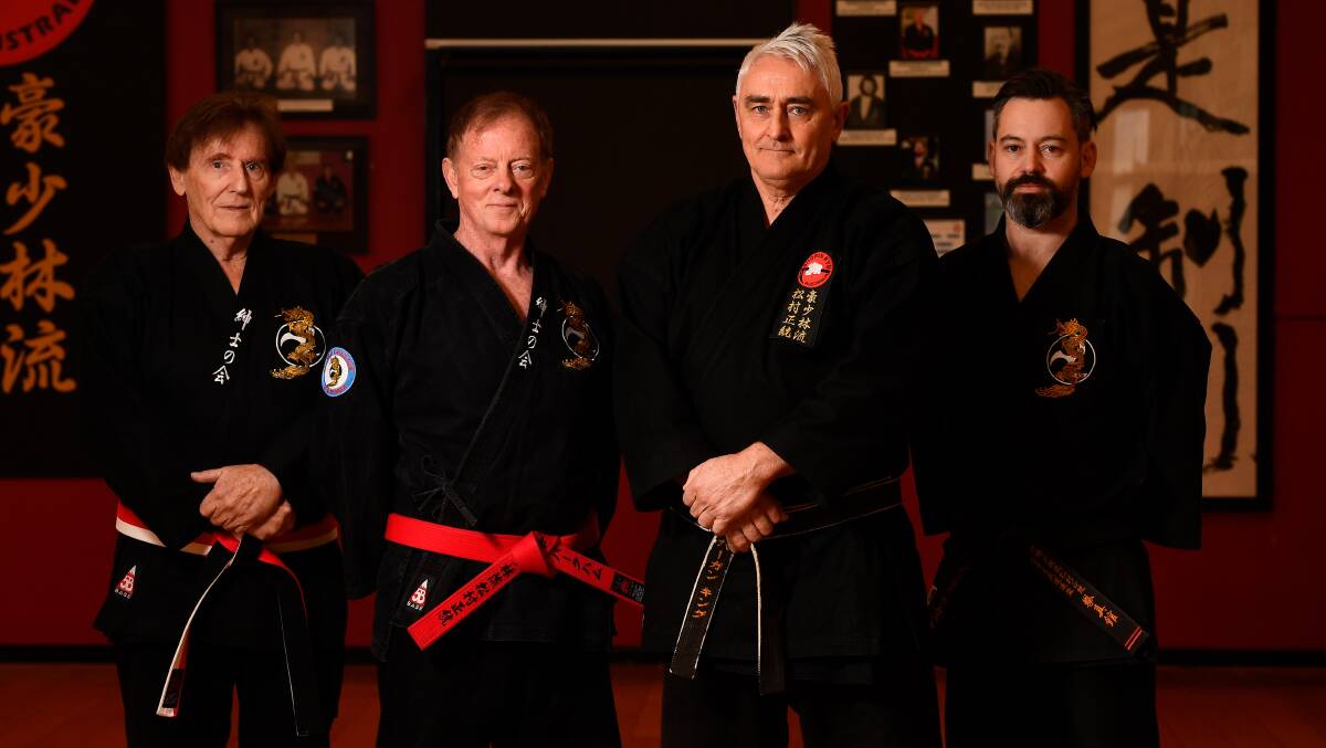 ELITE COMPANY: Vaughan King stands with senior members of the Ballarat Karate Club Barry Govan, Barry Packham, and Dan West. Picture: Adam Trafford 