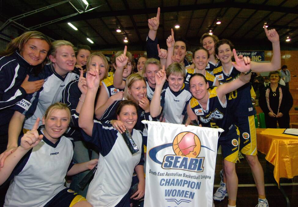 LOOKING BACK: The Ballarat Lady Miners pose for a photo after beating Knox 70-69 in the SEABL women's grand final.