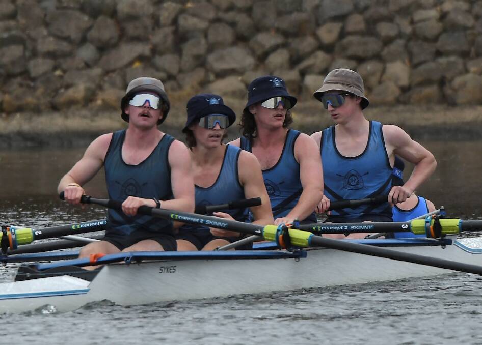 WORK TO DO: Jack Stokes, Jack Clifton, Alex Burns and Zac Andrews finished fourth at the Head of the Schoolboys' Regatta. Picture: Lachlan Bence