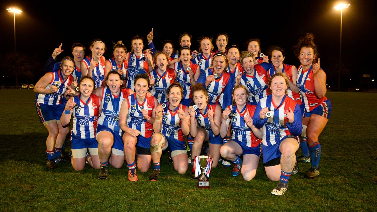 PREMIERS: The East Point Dragons celebrate after defeating Redan to clinch the 2019 AFL Goldfields women's premiership. Picture: Adam Trafford