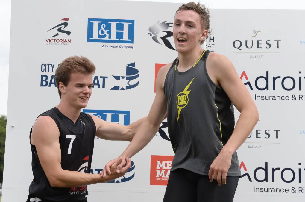 IN FORM: Hugh Hoffmann (left) and Patrick Martin topped the 400-metre Backmarkers at the Ballarat Gift earlier this year. Picture: Kate Healy