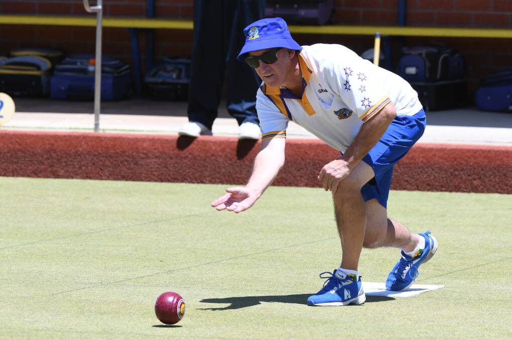 FIVE IN A ROW: Learmonth's Tim Griffin bowls first under Ross Powell in in his club's eight-shot win over Mt Xavier. Pictures: Kate Healy