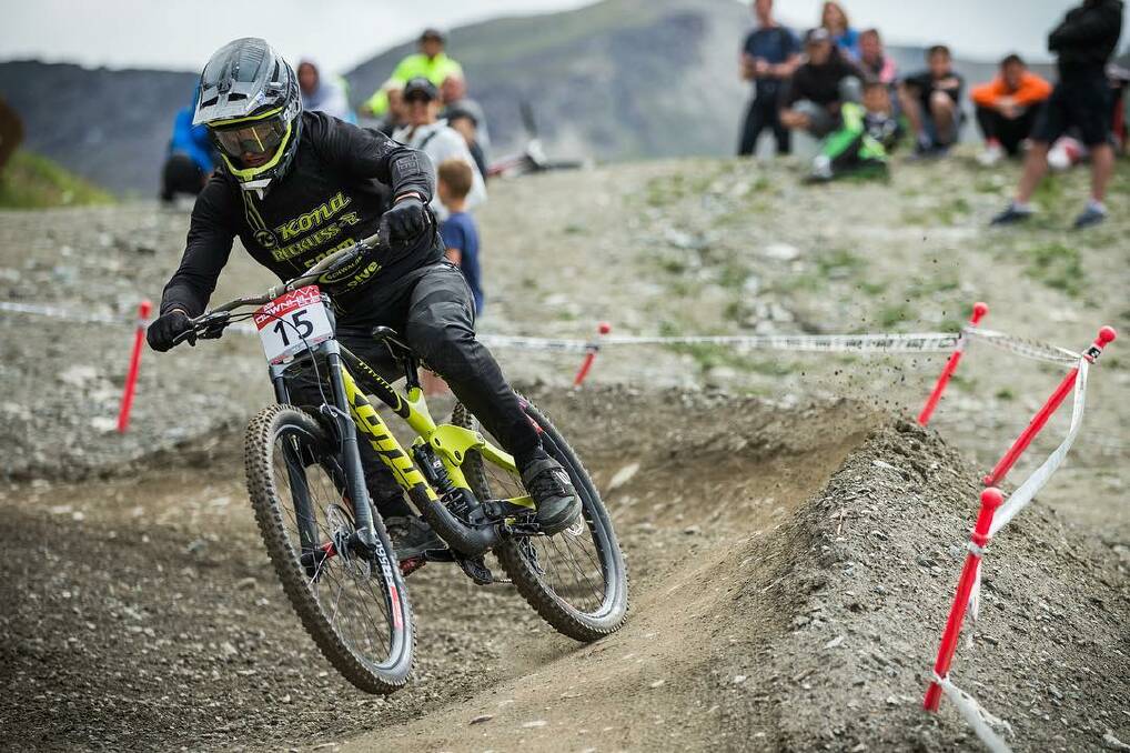 FLYING: Darcy Coutts competing at the 2018 UCI World Cup round four in Val di Sole in 2018. Picture: supplied. 