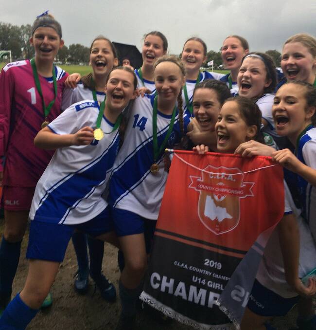 CHAMPS: The Ballarat and District Soccer Association under-14 girls team has won the 2019 Victorian Country Championships. Picture: Contributed