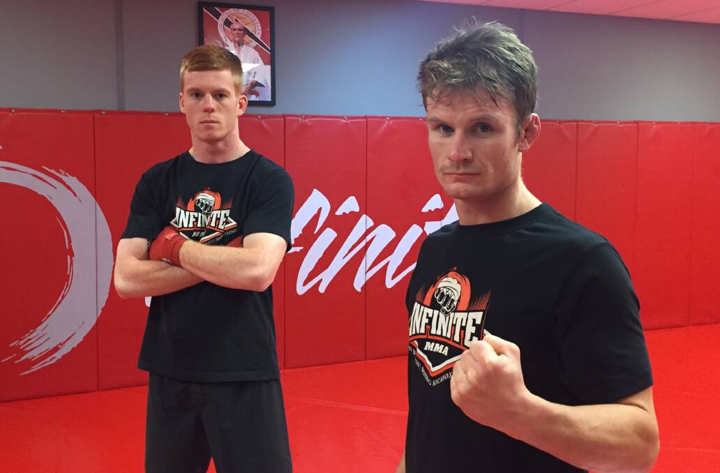 FOCUSED: Infinite MMA fighters Jack Wilshaw and Guy Erskine will compete at the Tasmanian Fighting Championships. Picture: Kyle Evans 