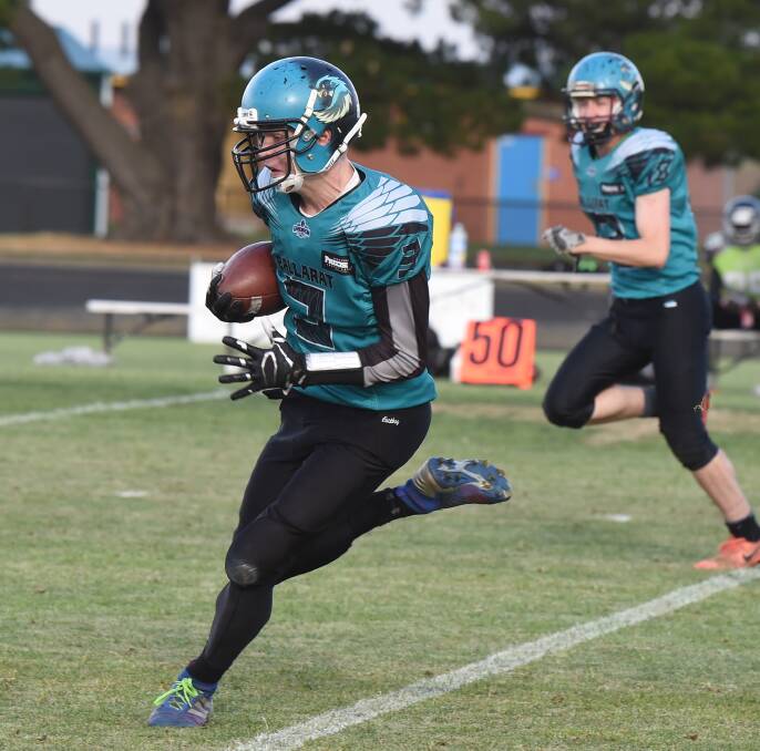 EXIT: Ballarat wide-receiver James Cleaver was named offensive MVP in his side's playoff loss to the South Eastern Predators. Picture: Kate Healy 