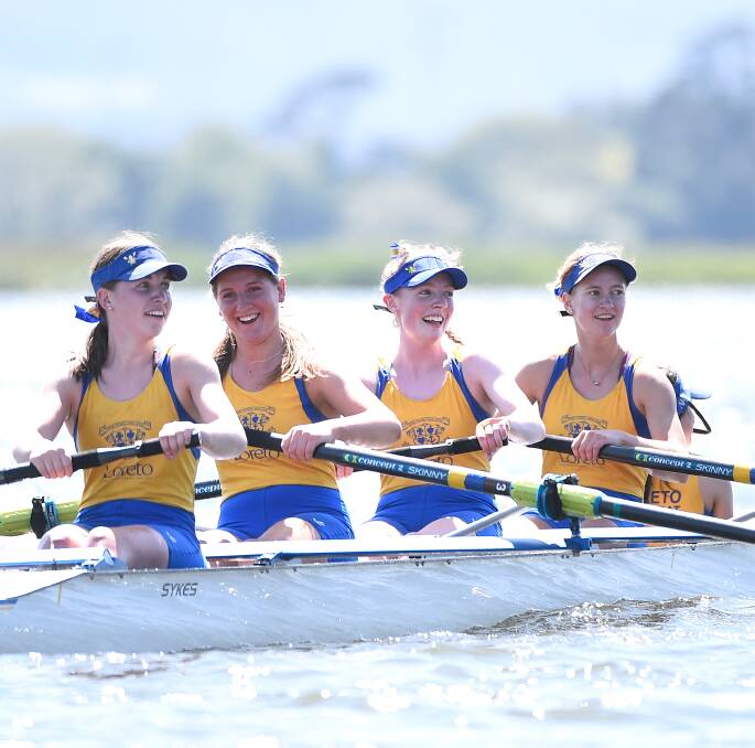CHAMPS: Head of the lake champions Casey Dodd, Bella Prendergast, Stephanie Jones, Libby Hutt and Aisling Love will be back in the water this weekend. Picture: Adam Trafford