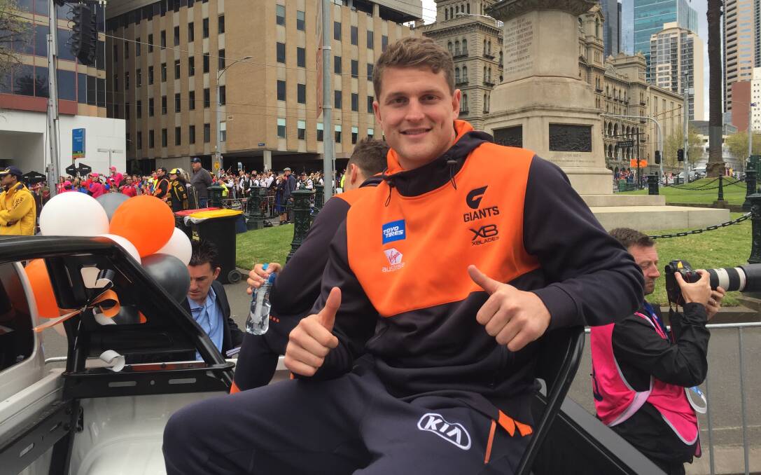 BIG TIME: Jacob Hopper at the AFL grand final parade in Melbourne on Friday. Picture: Kyle Evans