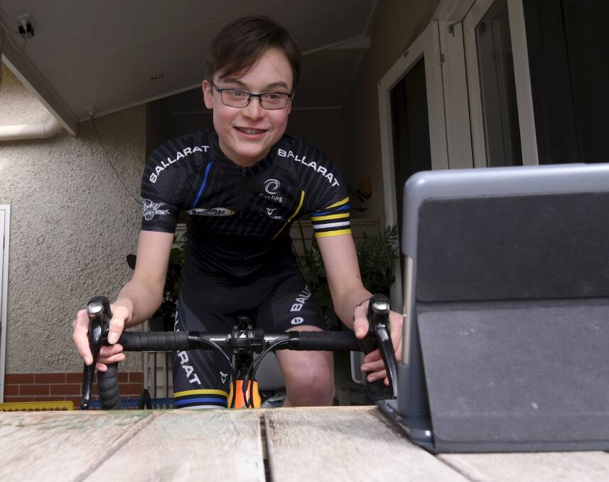 GETTING CREATIVE: Ben Meakin was one of 85 Ballarat cyclists to compete in an online virtual championship series. Picture: Lachlan Bence