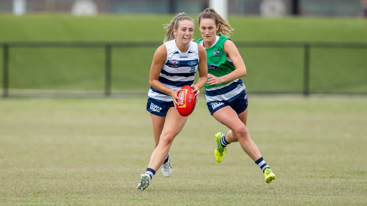 MAN ON: Amy McDonald during a preseason encounter with Geelong. Picture: Arj Giese