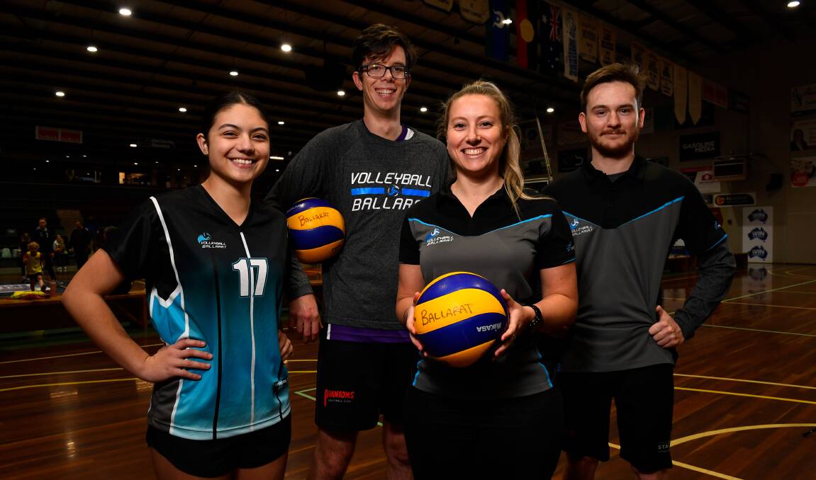 HOME: Volleyballers Kristyl Seiler, Jack Carey, Georgie Hassell and Henry Murnane are set to serve up a storm at their new Minerdome home. Picture: Adam trafford