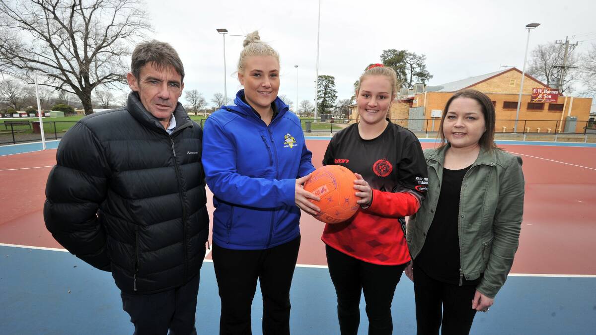 GOOD CAUSE: Clinton Hazlett, Eleisha Phelps, Ellen Werts, and Nicole Mackintosh will aim to raise funds for cystic fibrosis at Saturday's match-up between Learmonth and Buninyong. Picture: Lachlan Bence 