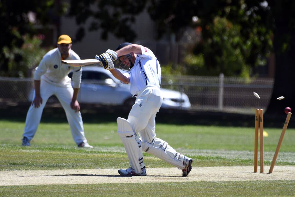 WHACK: Matthew Goonan gets on the front foot for Mt Clear. Picture: Kate Healy