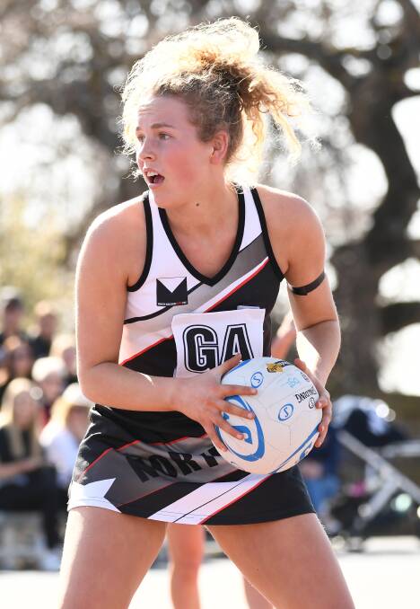 BIG GAME: North Ballarat goal attack Poppy Douglass looks for an open target. Pictures: Adam Trafford