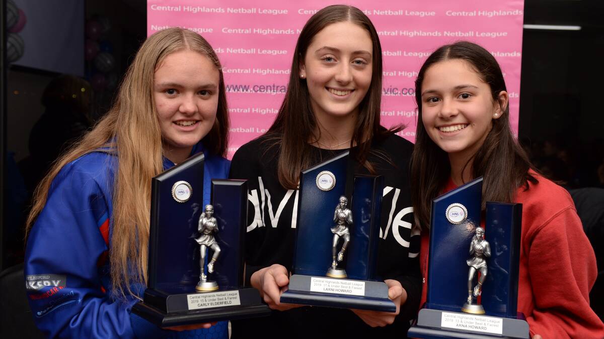 BURRAS: Carly Elderfield, Larni Howard and Arna Howard have won best and fairest at the 2019 CHNL junior awards. Picture: Kate Healy