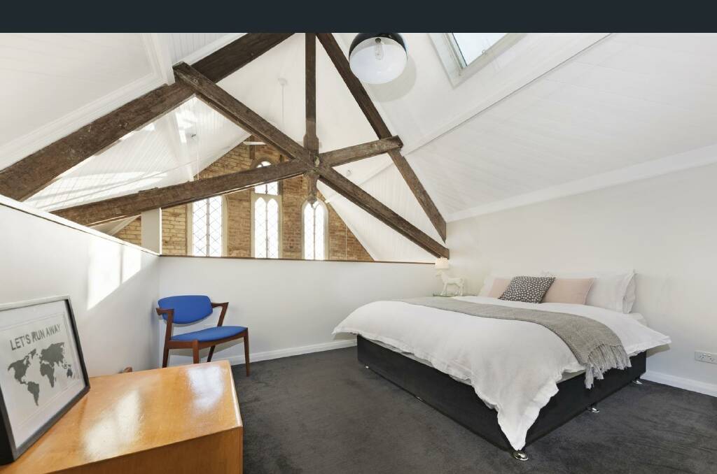 The converted bedroom in the former Miner's Rest church. Photo: Supplied.