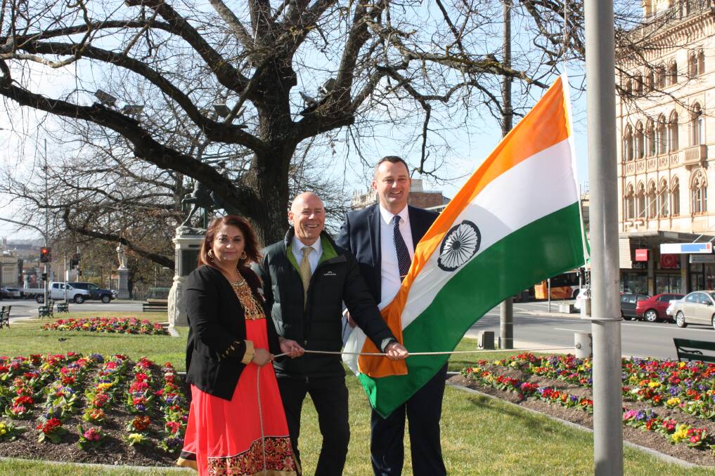 Ballarat Indian Association President, Ms Meeta Narsi with MP Geoff Howard and  City of Ballarat Councillor Daniel Moloney. Photo: Contributed