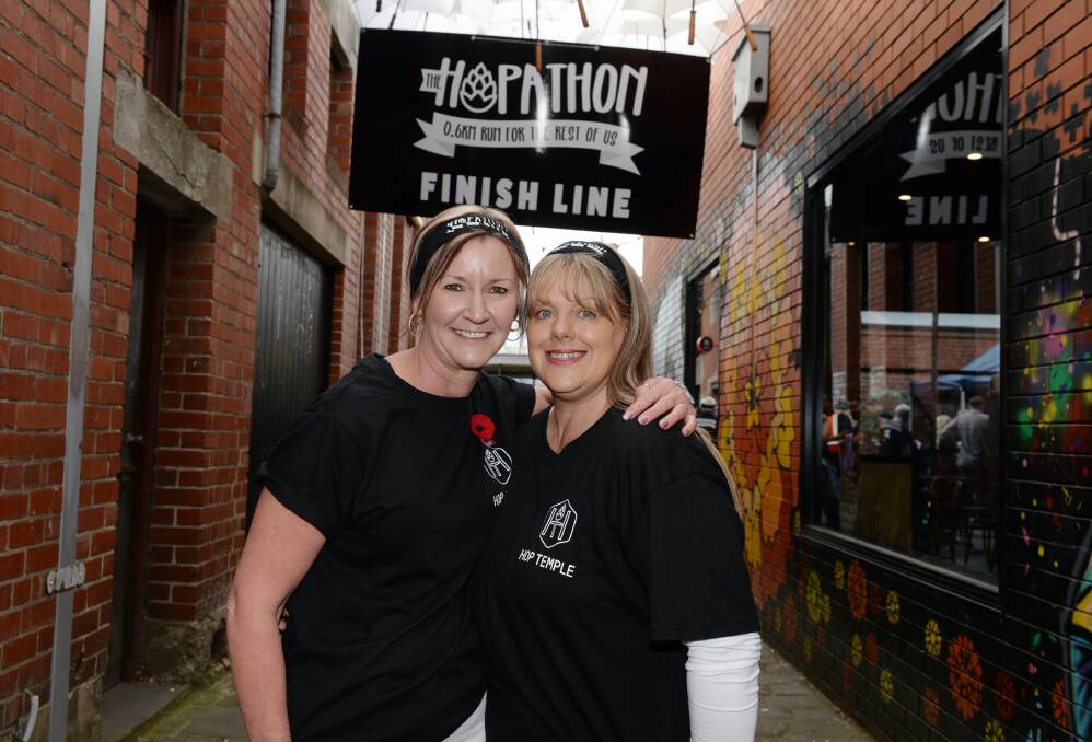 FINISHED: Tracey Philip and Donna White from Ballarat feel better after they took a dash around the block for charity. Picture: Kate Healy