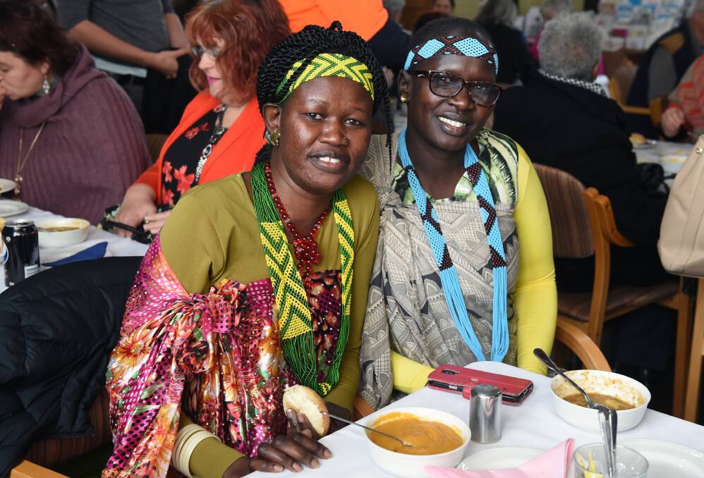 SPECIAL LUNCH: Nyalam Choul and Nyepuot Riek, at the Ballarat House of Welcome soup and sandwich luncheon fundraiser on Wednesday at Nazareth House Hall. Picture: Kate Healy