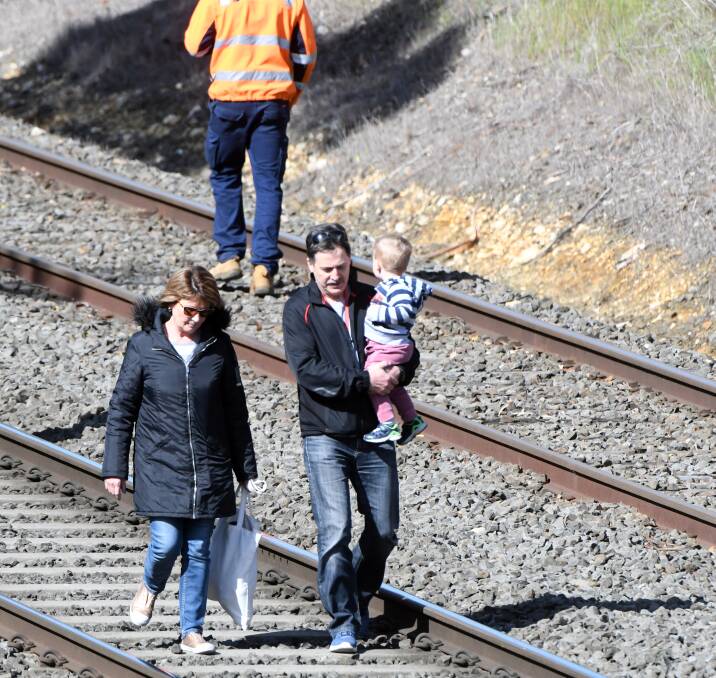 Passengers leave V/Line train following the fatality at Ballarat East. Picture: Kate Healy