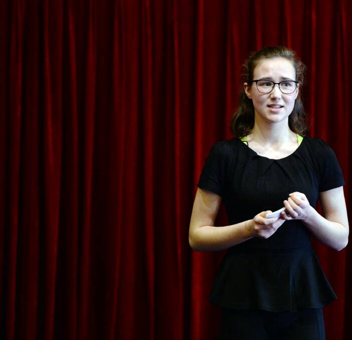 IN CHARACTER: Caitlin Grieve from Clarkes Hill participates in the Year 9/10 Prepared Speech as part of Royal South Street's Speech and Drama section. Picture: Kate Healy
