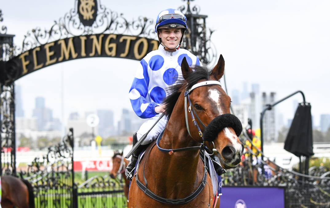 BREAKTHROUGH: Will Price is all smiles on Zorro's Dream after winning the Jockeys Celebration Day Sprint at Flemington .Picture: Pat Scala/Racing Photos.