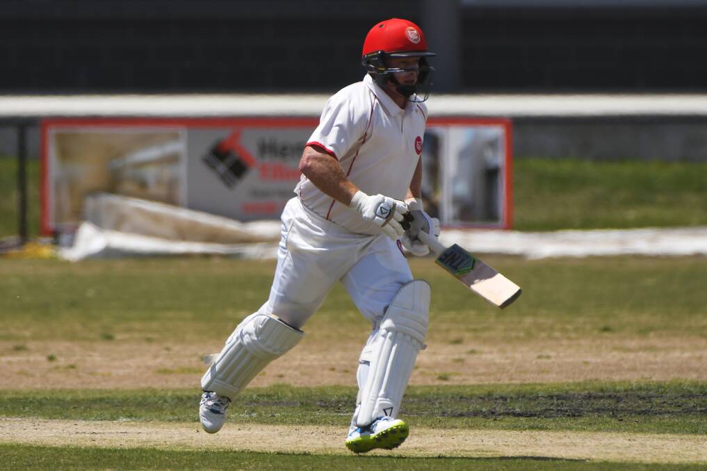 Wendouree's Heath Pyke on his way to a century against Darley. Picture: Dylan Burns