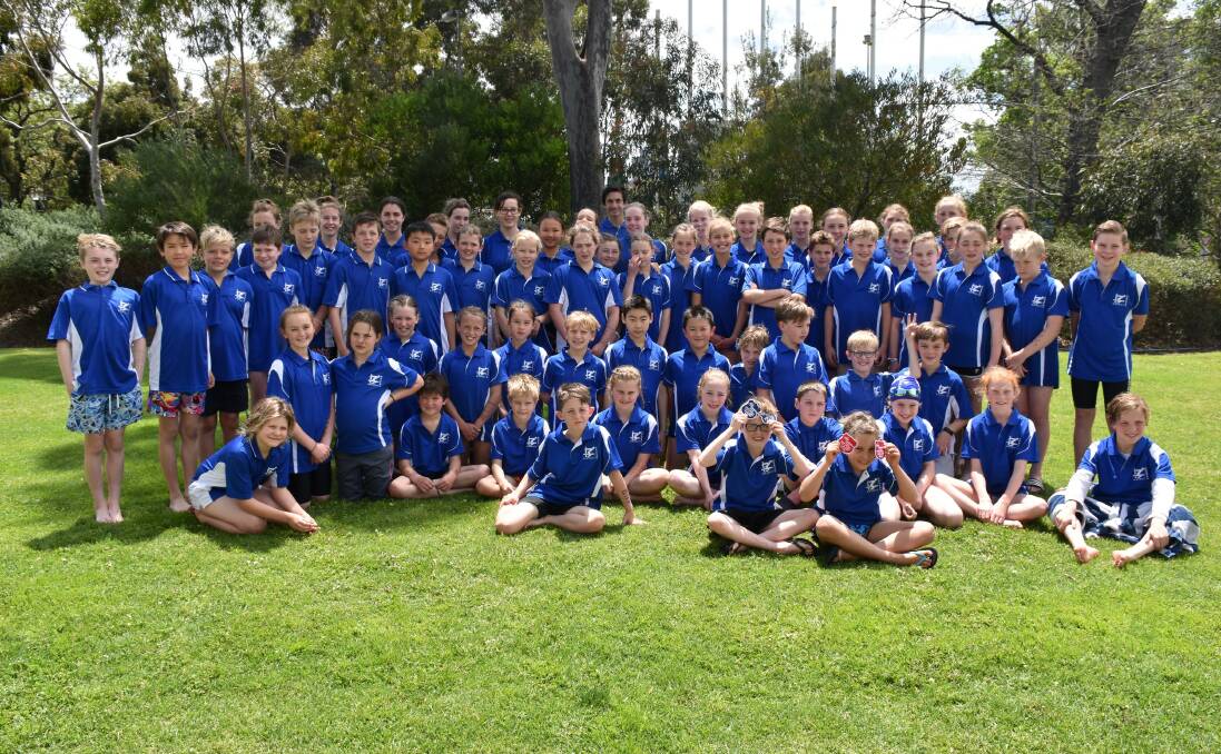 SQUAD MEMBERS: The Midlands District team at the Victorian Country 8-12 swimming competition at Melbourne Sports and Aquatic Centre. Pictures: MDASA