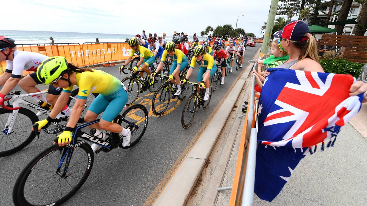 GO: Ballarat's Shannon Malseed leads the Australians away in the Gold Coast Commonwealth Games road race. Picture: AAP Images