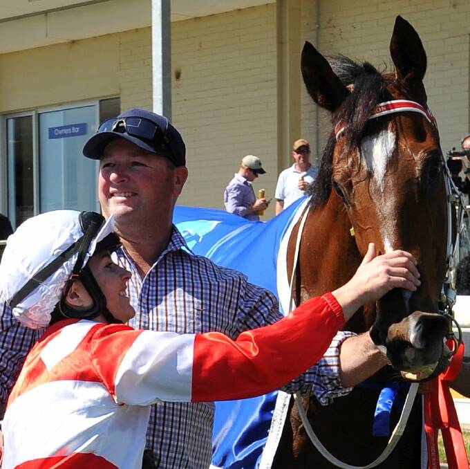 BACK FOR MORE: Swan Hill trainer Nathan Hobson with Henry's Affair after winning The Hotham in 2018.