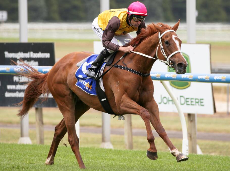 Dwayne Dunn rides I Am Queen to win in Global Turf Handicap . Picture: AAP Image